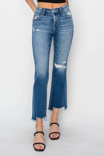 RISEN Full Size Frayed Step Hem Ankle Straight Jeans - Hovatok
