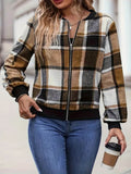 Plus Size Plaid Baseball Collar Zip Up Jacket - Hovatok