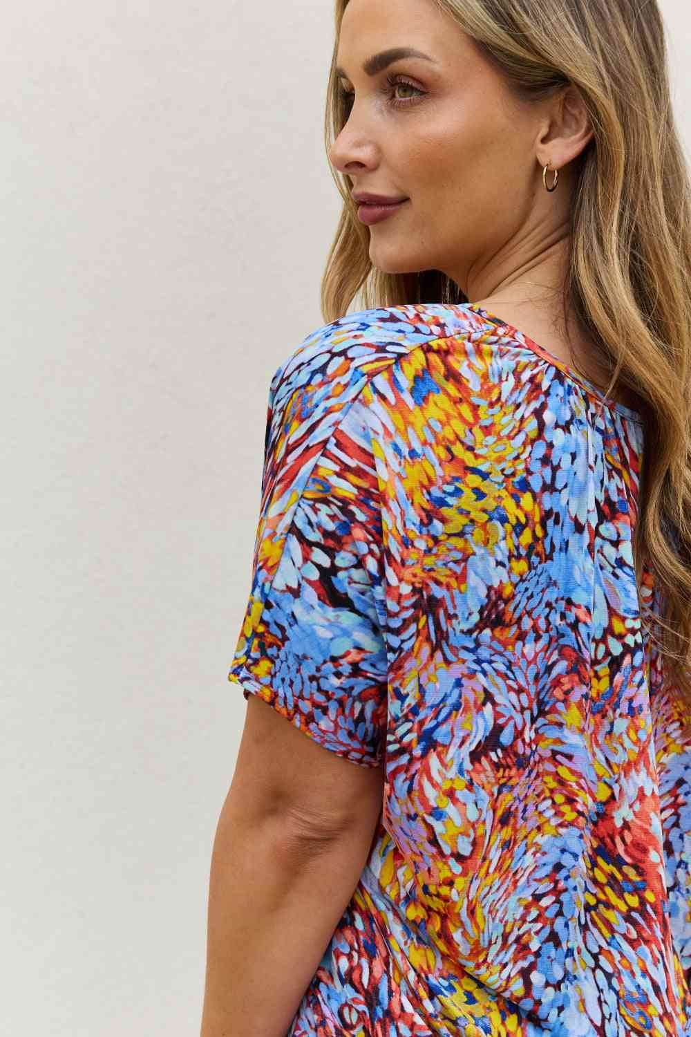 Be Stage Full Size Printed Dolman Flowy Top - Hovatok