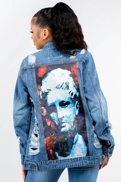 American Bazi Full Size Button Up Distressed Denim Jacket - Hovatok
