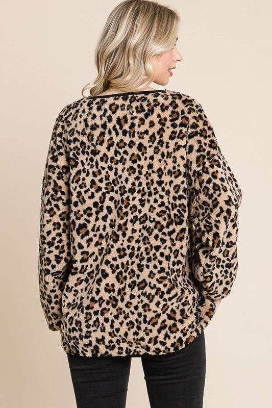 Culture Code Leopard Faux Fur Round Neck Top - Hovatok