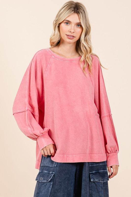 Mittoshop Mineral Wash Raglan Long Sleeve Oversized Top - Hovatok