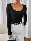 Perfee Scoop Neck Long Sleeve Bodysuit - Hovatok