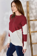 Hailey & Co Full Size Color Block Dropped Shoulder Knit Top - Hovatok