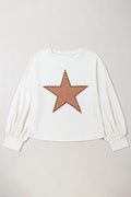 Plus Size Studded Star Round Neck Long Sleeve Blouse - Hovatok