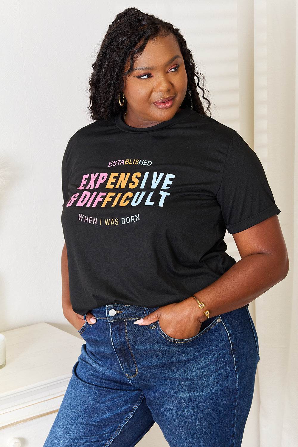 Simply Love Slogan Graphic Cuffed Sleeve T-Shirt - Hovatok