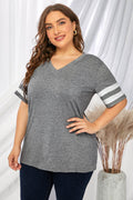Plus Size Striped V-Neck Tee Shirt - Hovatok