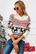 Angel Wings Reindeer Round Neck Long Sleeve Sweater - Hovatok
