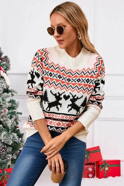 Angel Wings Reindeer Round Neck Long Sleeve Sweater - Hovatok