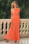One-Shoulder Ruched Maxi Dress - Hovatok