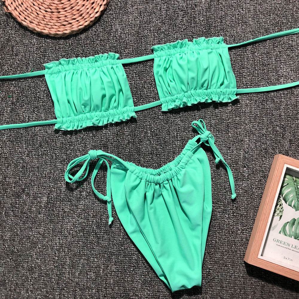 Frill Trim Ruched Bikini Set - Hovatok