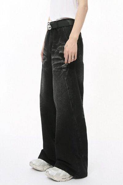 Washed Cat Whiskered Wide Leg Jeans - Hovatok