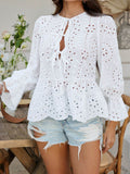 Devine Tie Front Flounce Sleeve Peplum Blouse - Hovatok