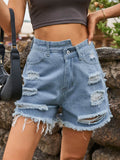 Distressed Raw Hem Denim Shorts - Hovatok