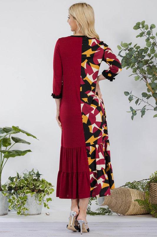 Celeste Full Size Color Block Midi Dress Plus Size - Hovatok