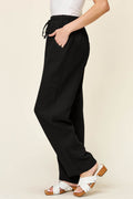 Double Take Full Size Texture Drawstring Straight Pants - Hovatok