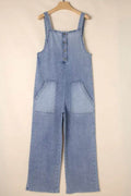 Wide Strap Denim Overalls with Pockets - Hovatok