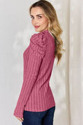Basic Bae Full Size Ribbed Mock Neck Puff Sleeve T-Shirt - Hovatok