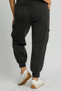 Umgee Full Size Mineral Washed Elastic Waist Cargo Pants Plus Size - Hovatok