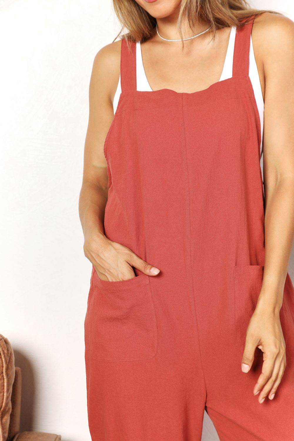 Perfee Wide Leg Overalls with Front Pockets - Hovatok