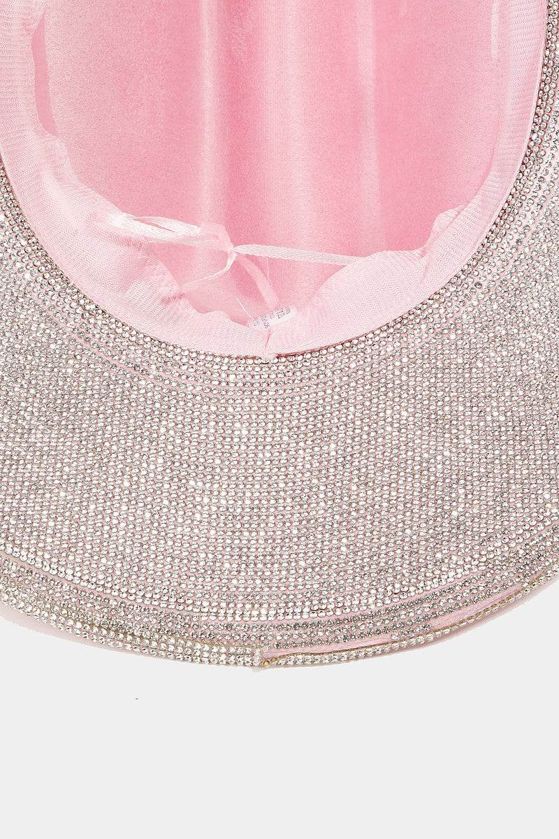 Fame Pave Rhinestone Trim Faux Suede Hat - Hovatok