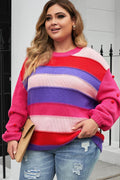 Plus Size Color Block Pom-Pom Trim Sweater - Hovatok