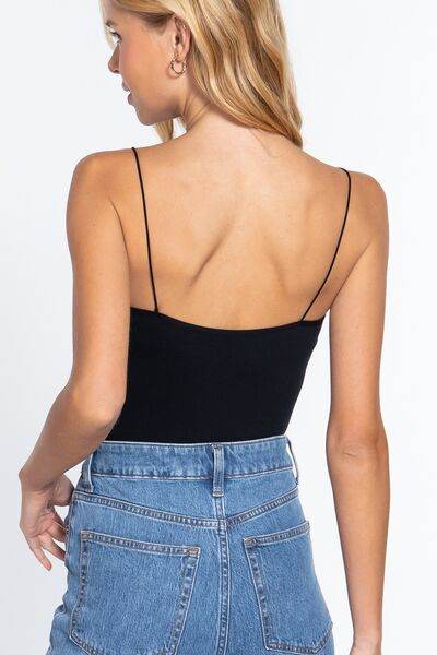 ACTIVE BASIC Ribbed Round Neck Seamless Cami Bodysuit - Hovatok