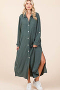 Mittoshop Airflow V-Neck Long Sleeve Button Down Maxi Dress - Hovatok