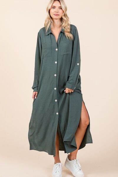 Mittoshop Airflow V-Neck Long Sleeve Button Down Maxi Dress - Hovatok