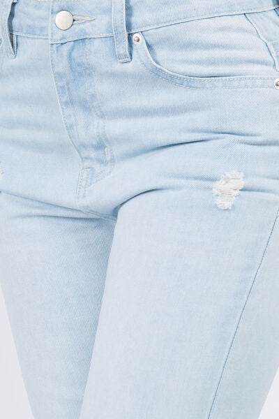 American Bazi High Waist Distressed Raw Hem Jeans - Hovatok