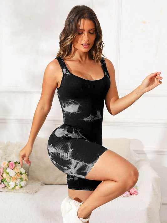 Tie-Dye Wide Strap Active Romper - Hovatok