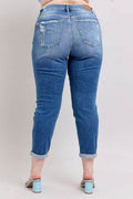 Judy Blue Full Size Button Fly Distressed Jeans with Pockets Plus Size - Hovatok