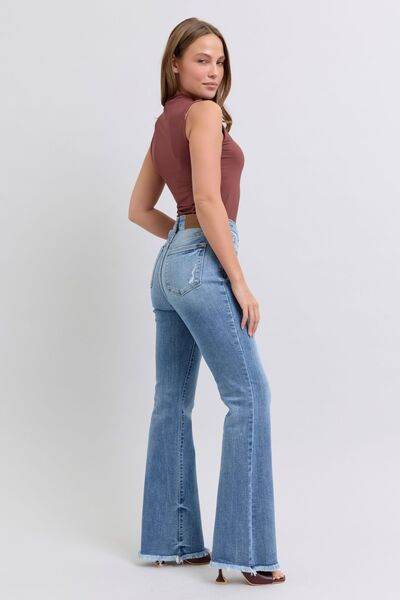 Judy Blue Full Size Raw Hem High Rise Bootcut Jeans - Hovatok