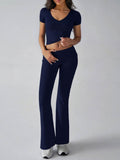 Devine V-Neck Top and Bootcut Leggings Set - Hovatok