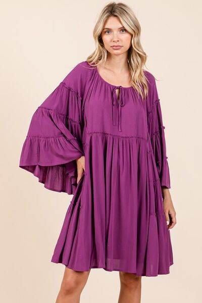 Mittoshop Frill Tie Neck Bell Sleeve Dress - Hovatok