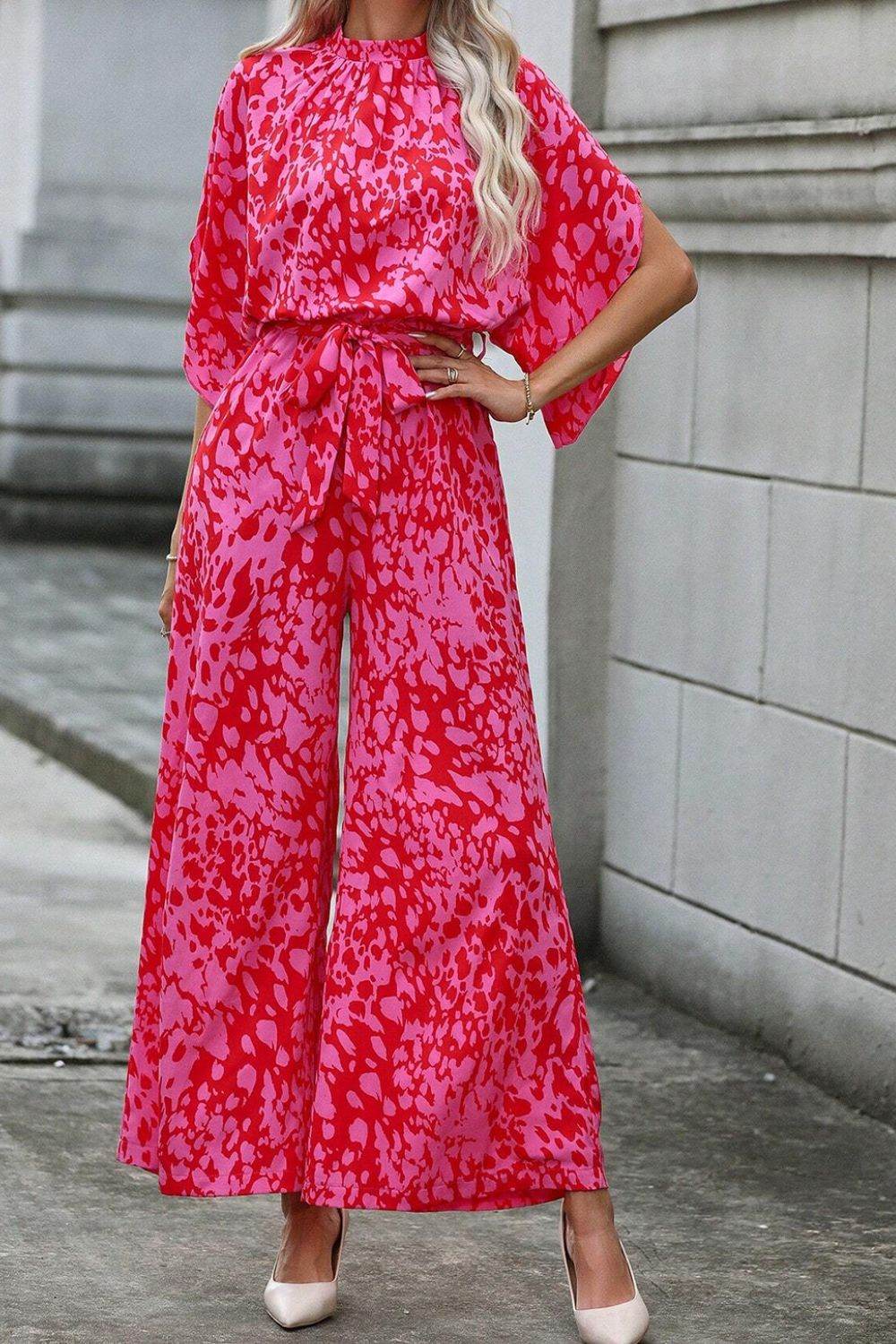 Leopard Belted Wide Leg Jumpsuit - Hovatok