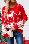Angel Wings Deer Pattern Round Neck Long Sleeve Sweater - Hovatok