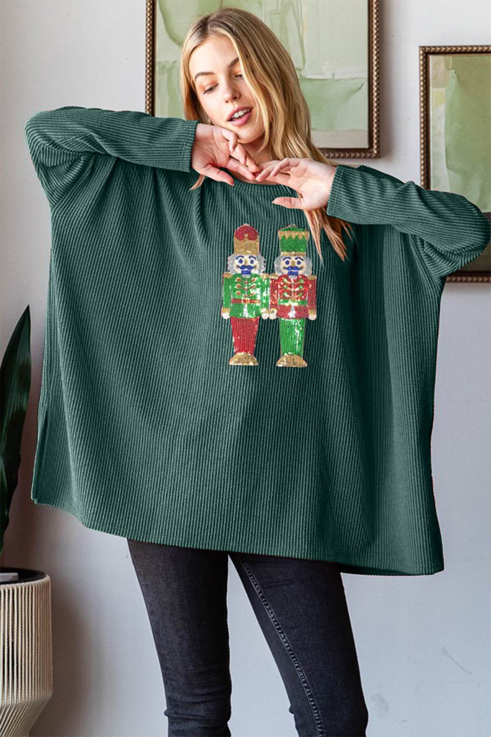 Heimish Sequin Nutcracker Long Sleeve Ribbed Top - Hovatok