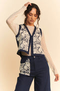 Davi & Dani Lace Patch Open Front Denim Vest - Hovatok