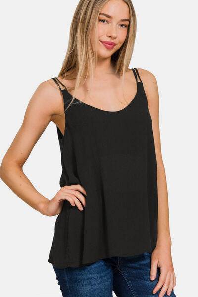 Zenana Woven Double Spaghetti Strap V-Neck Cami - Hovatok