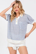 Ces Femme Knit Striped Contrast Short Sleeve Top - Hovatok