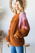 Culture Code Color Block Faux Fur Raglan Sleeve Sweatshirt - Hovatok