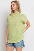 Ces Femme Texture Mock Neck Short Sleeve Knit Top - Hovatok