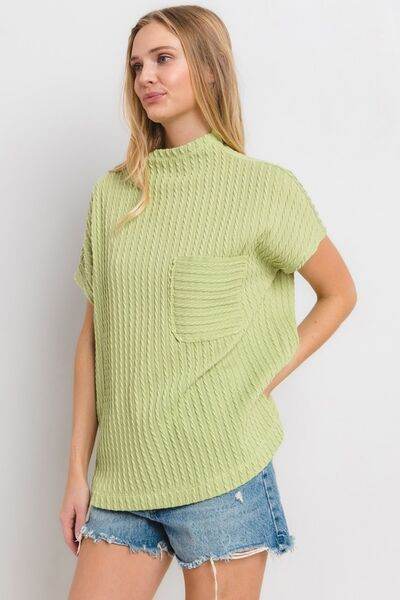 Ces Femme Texture Mock Neck Short Sleeve Knit Top - Hovatok