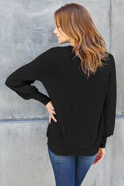 Basic Bae Full Size V-Neck Lantern Sleeve Top - Hovatok
