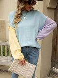 Angel Wings Color Block Dropped Shoulder Sweater - Hovatok