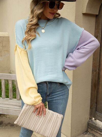 Angel Wings Color Block Dropped Shoulder Sweater - Hovatok
