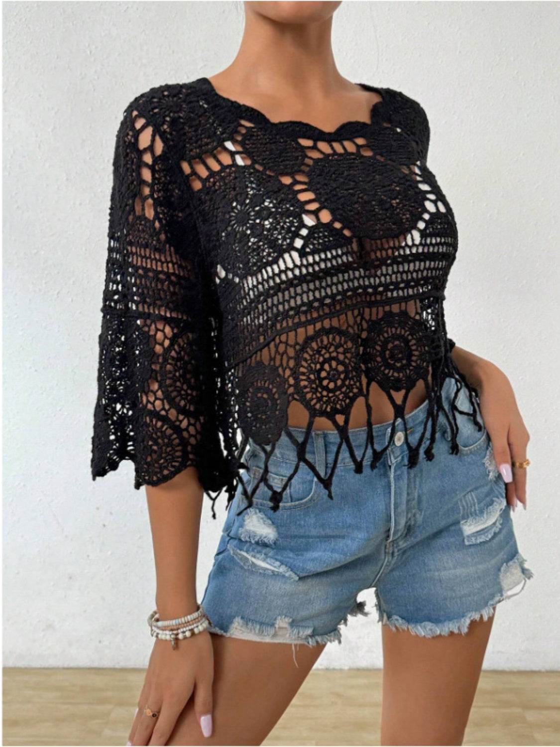 Openwork Round Neck Cover-Up - Hovatok