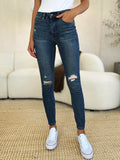 Judy Blue Full Size Mid Waist Distressed Slim Jeans - Hovatok
