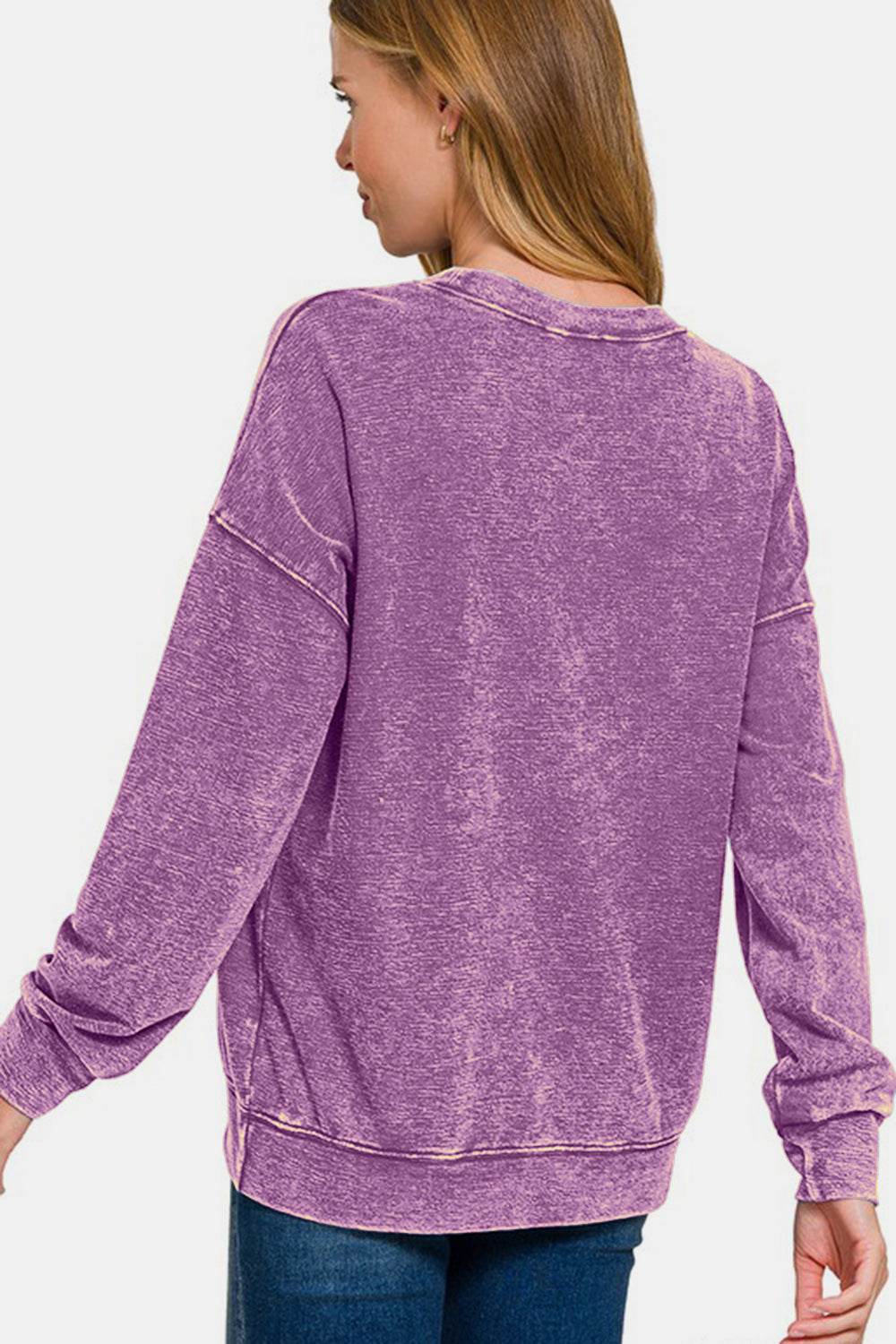 Zenana Washed Round Neck Dropped Shoulder Sweatshirt - Hovatok